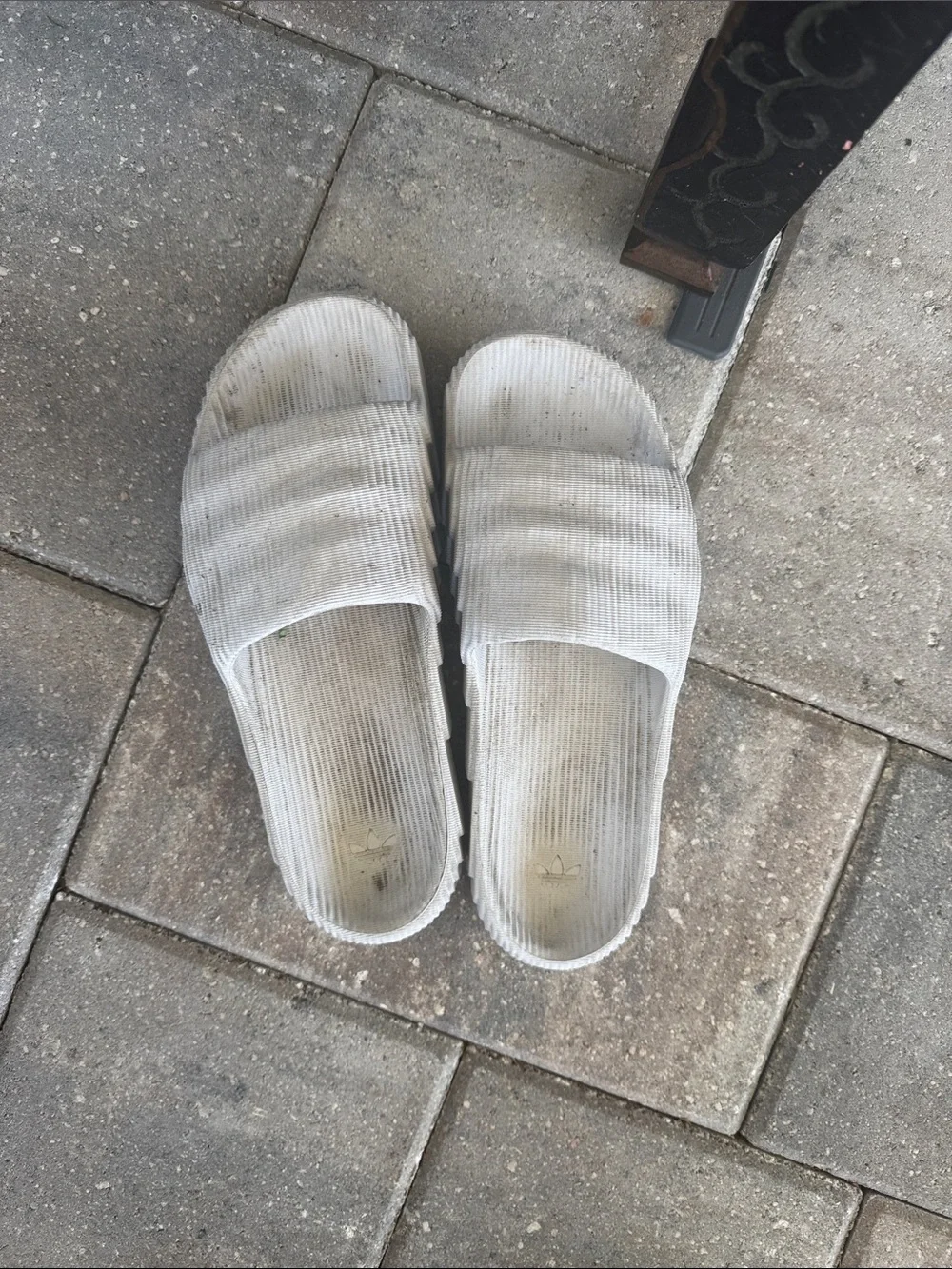 adidas Men’s White Ribbed Slide Sandals - Corduroy Look